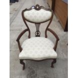 A 19TH CENTURY STYLE OPEN ARM CHAIR