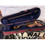 A STENTOR VIOLIN AND BOW IN CARRYTING CASE