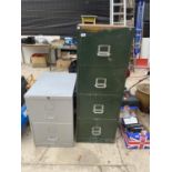 A FOUR DRAWER METAL FILING CABINET AND A FURTHER TWO DRAWER FILING CABINET