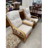 2 WICKER AND BAMBOO CONSERVATORY CHAIRS PLUS A MATCHING STOOL
