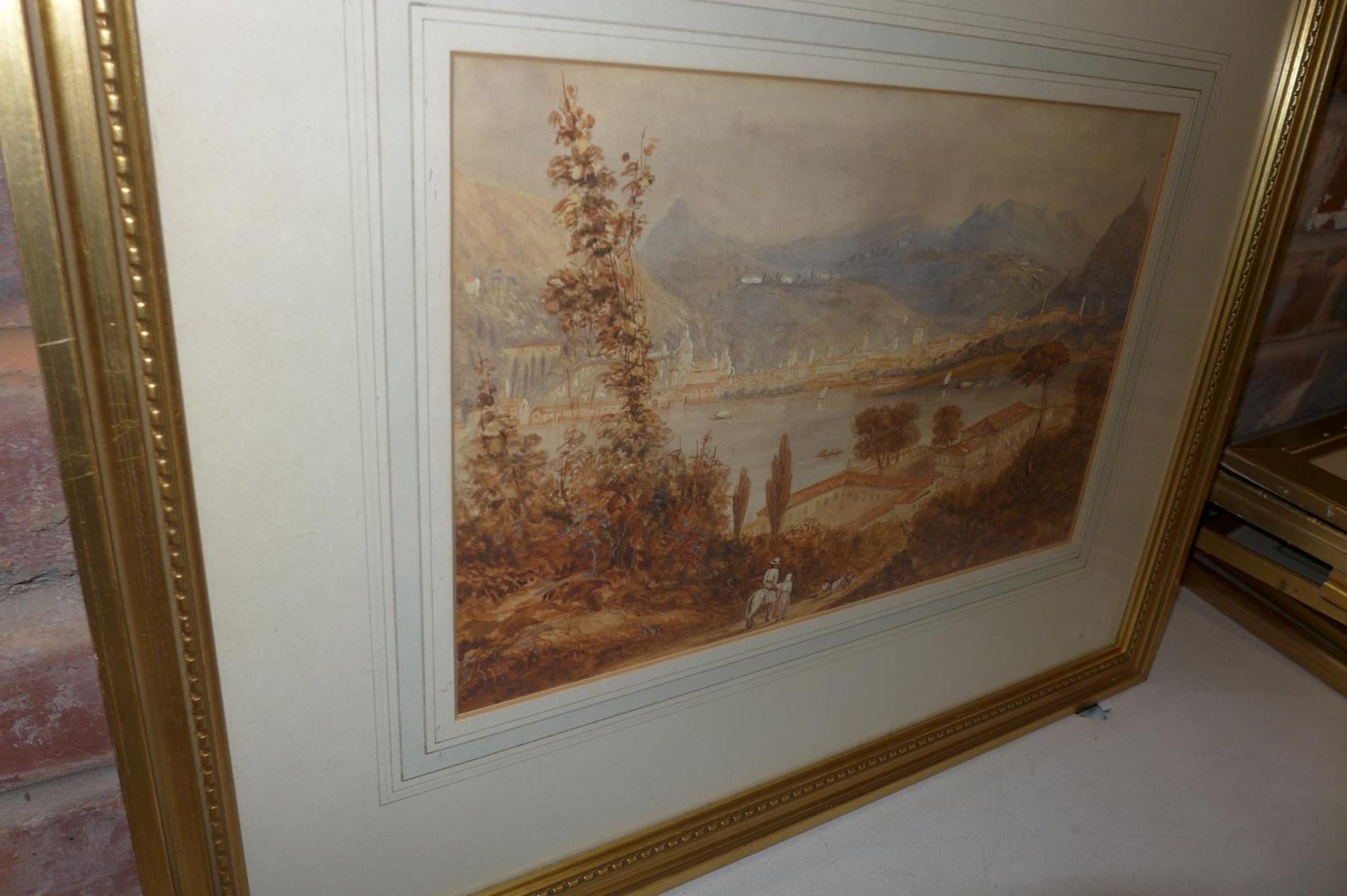 A LATE 19TH/EARLY 20TH CENTURY WATERCOLOUR OF A CONTINENTAL LAKE SCENE, 23X36CM - Image 2 of 3