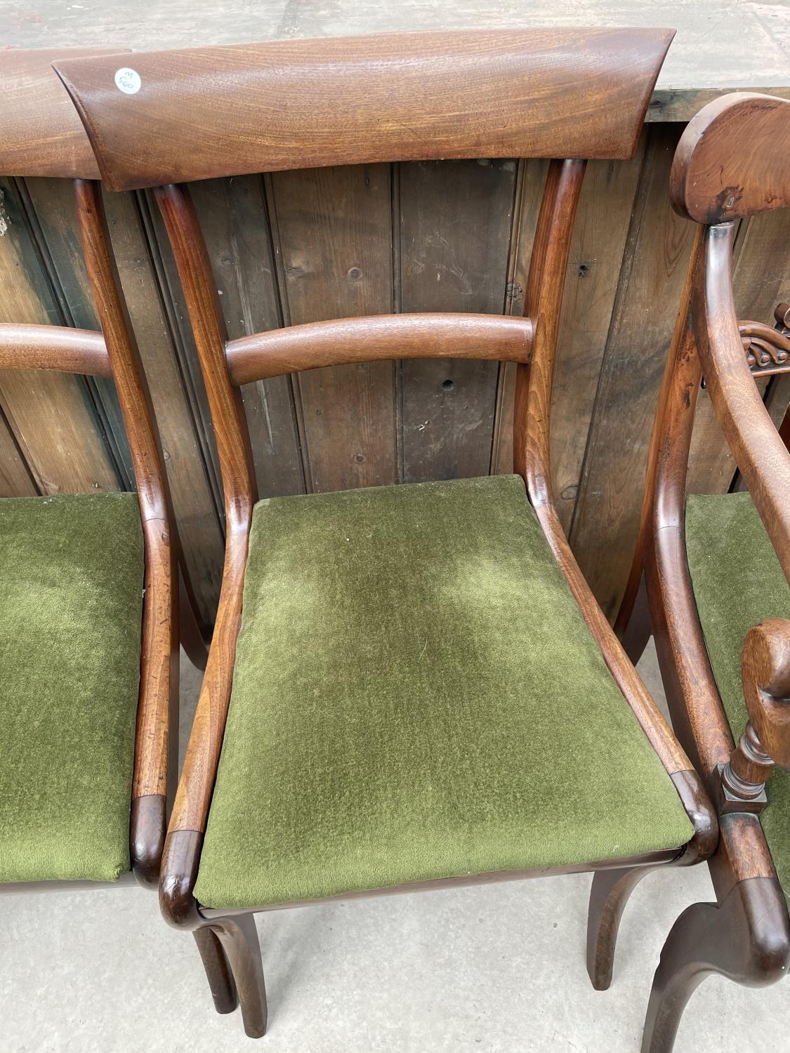 FIVE 19TH CENTURY MAHOGANY DINING CHAIRS ON SABRE LEGS, TO INCLUDE ONE CARVER - Image 8 of 8