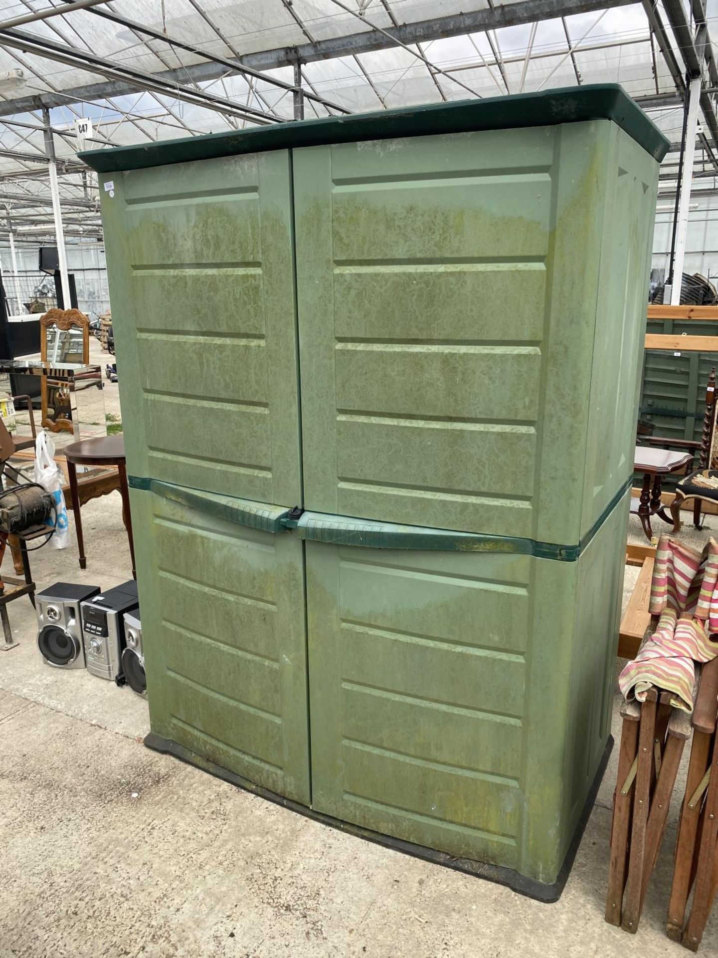 TWO PLASTIC GARDEN STORAGE SHEDS, A SET OF KITCHEN STEPS AND TWO DIRECTORS CHAIRS - Image 5 of 6