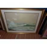 A REGINALD SHERRIN (BRITISH 1891 - 1971) COASTAL SCENE SIGNED WATER COLOUR 49CM X 72CM FRAMED AND