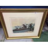 A LARGE GILT FRAMED STAMPED PRINT 'THE BOATING PARTY' SIGNED BY JOHN SEERY-LESTER