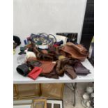 AN ASSORTMENT OF ITEMS TO INCLUDE HANDBAGS, BELTS AND TWO STOLES