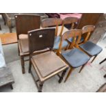 FOUR RETRO TEAK DINING CHAIRS AND PAIR OF MID 20TH CENTURY CHAIRS