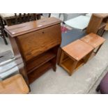 AN OAK BUREAU AND TWO SMALL TEAK TABLES