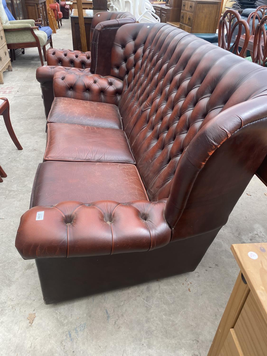 AN OXBLOOD 3 SEATER BUTTON BACK SETTEE - Image 3 of 5