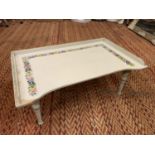 A WOODEN PAINTED FOLDING LAP TRAY