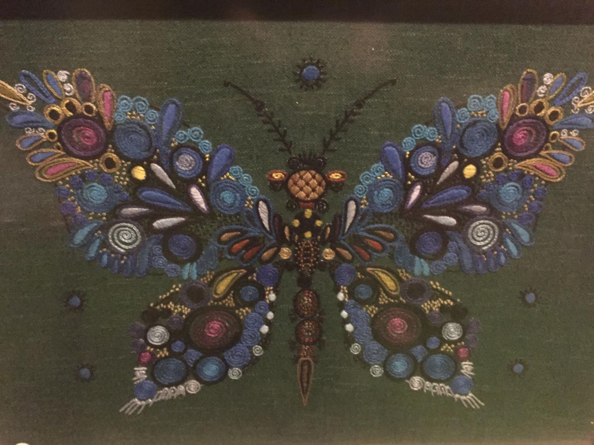 A FRAMED NEEDLEWORK OF A BUTTERFLY - Image 2 of 2