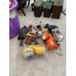 AN ASSORTMENT OF ITEMS TO INCLUDE A DRILL, A HEAT GUN AND TORCHES ETC