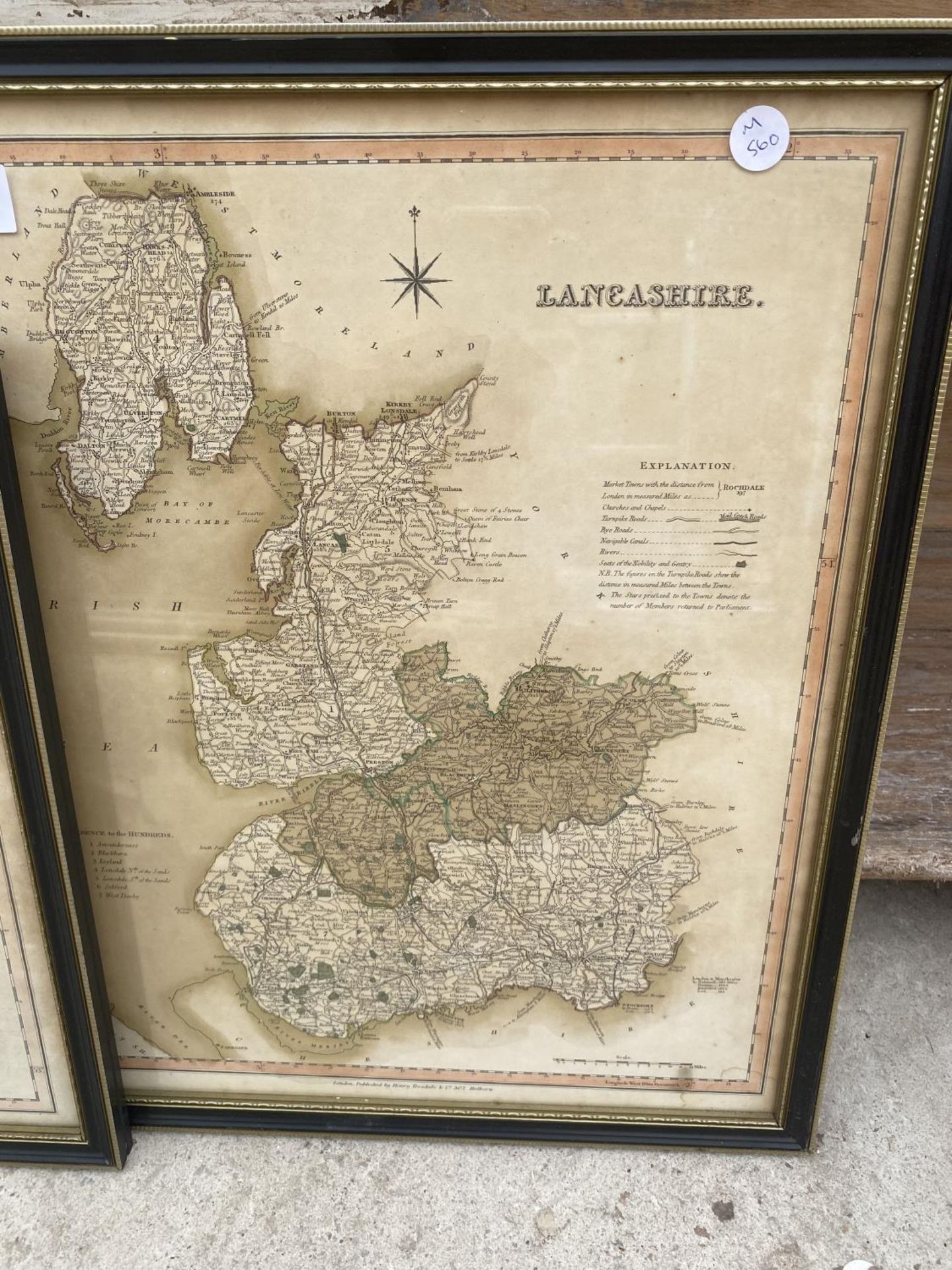TWO FRAMED MAPS, ONE OF LANCASHIRE AND ONE OF CHESHIRE - Image 2 of 3