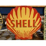 A METAL CUT OUT 'SHELL' SIGN - 42CM X 42CM