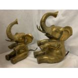 A PAIR OF SEATED BRASS ELEPHANTS H:31 CM AND 25CM