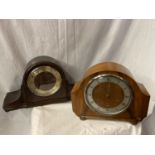 TWO MANTEL CLOCKS, ONE A MAHOGANY NAPOLEON HAT EXAMPLE AND THE OTHER AN ART DECO STYLE