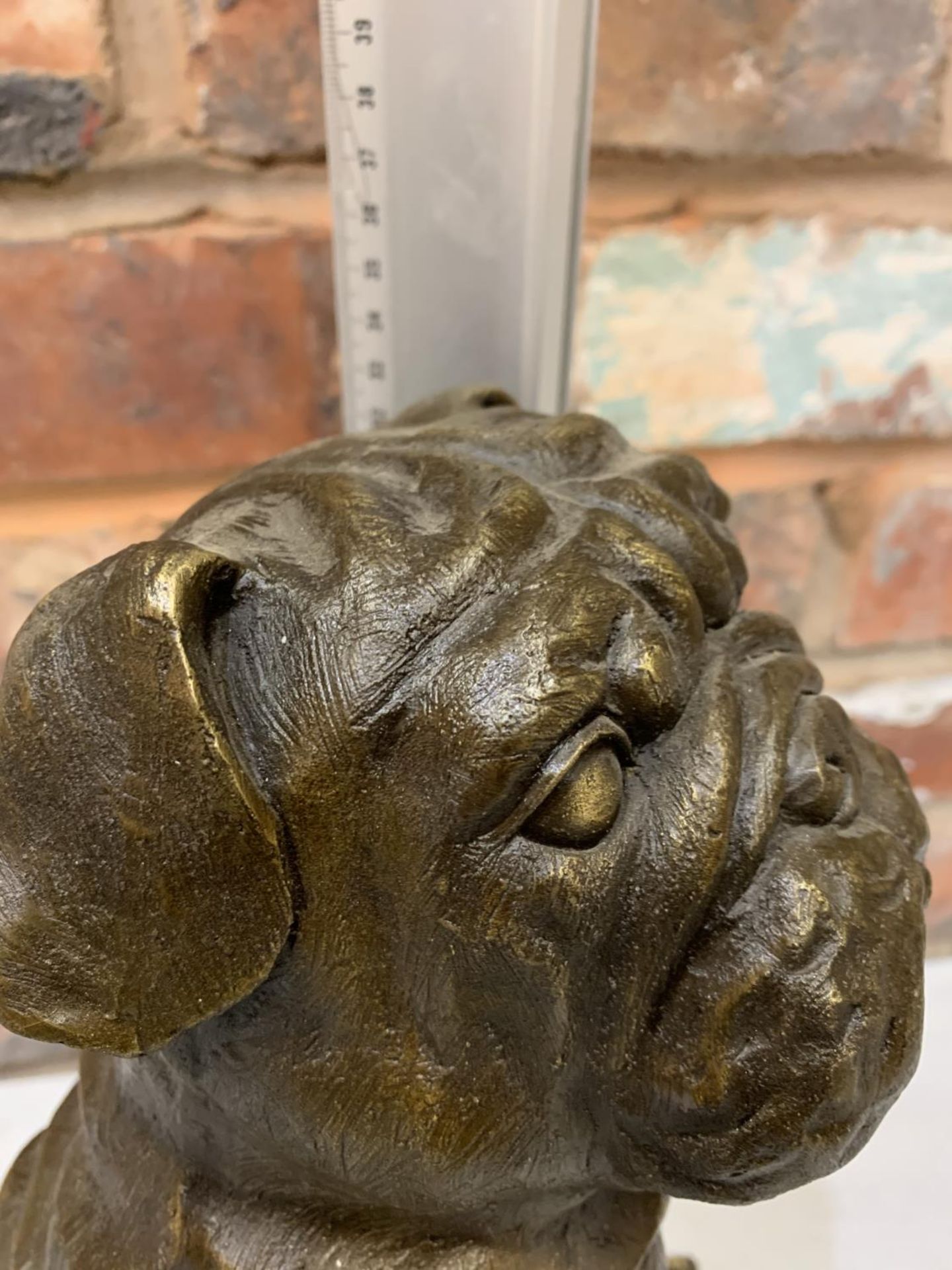 A LARGE BRONZE SCULPTURE OF A PUG SEATED - H:35CM - Image 6 of 6