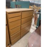 2 MODERN OAK EFFECT CHESTS OF 5 AND 6 DRAWERS. 31.5" AND 16" WIDE. THE SMALLER CHEST WITH LIFT UP