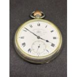 A THOMAS RUSSELL AND SON WHITE METAL POCKET WATCH - WORKING AT TIME OF CATALOGING