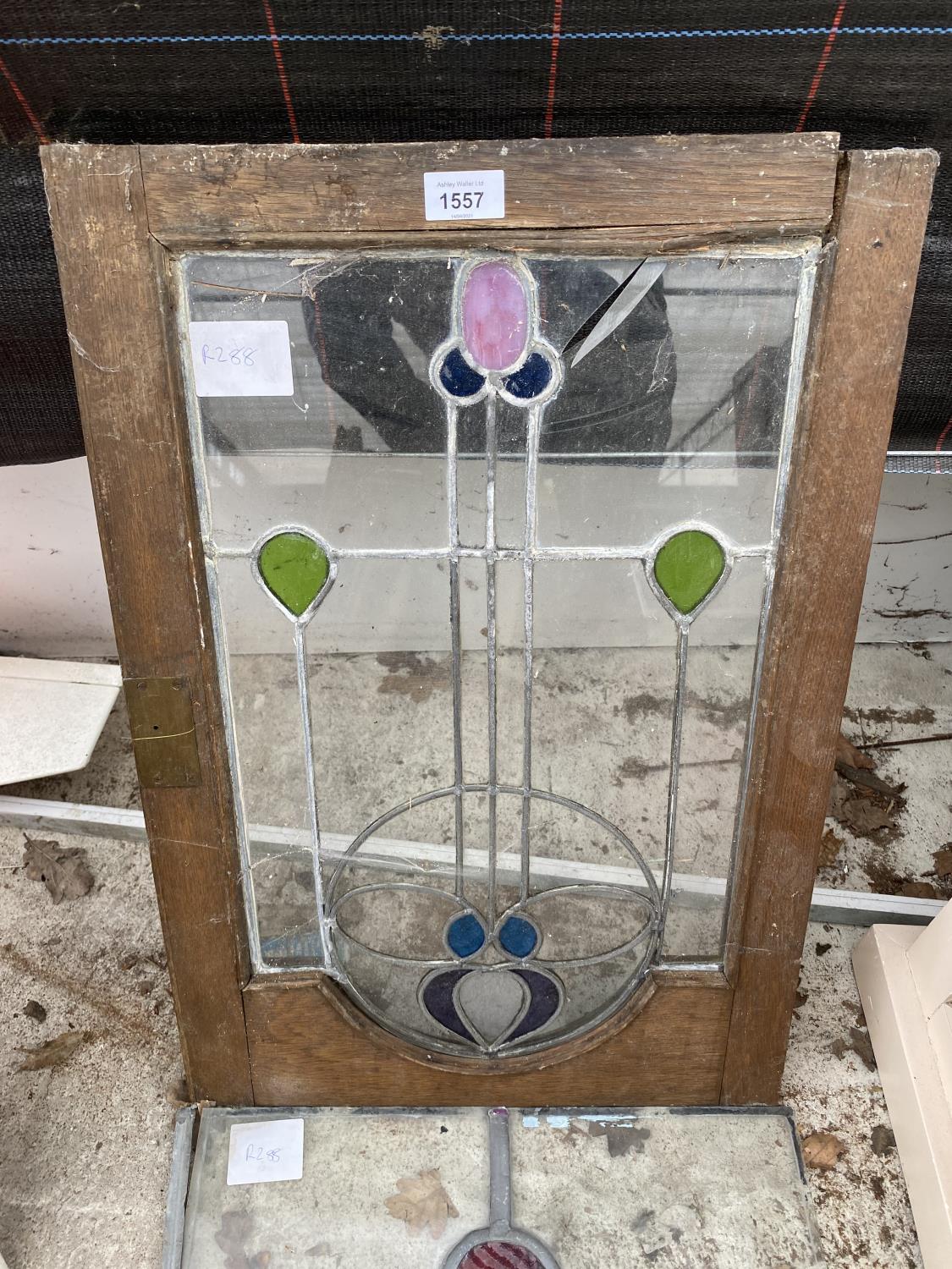 TWO STAIN GLASS WINDOWS (ONE WITH WOODEN FRAME) - Image 3 of 3