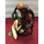 A BERGMAN STYLE COLD PAINTED BRONZE OF A NATIVE AND A GIRL HEIGHT APPROXIMATELY 12.5CM