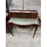 A 19TH CENTURY STLE MAHOGANY LADIES WRITING TABLE ON TAPERED LEGS WITH SPADE FEET 36" WIDE