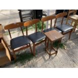 A SET OF FOUR RETRO TEAK DINING CHAIRS AND A BARLEYTWIST JARDINIER STAND