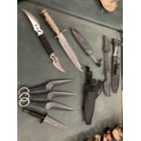 FOUR SHEATHED HUNTING KNIVES