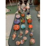 TWENTY FIVE VARIOUS COLOURED GLASS PAPERWEIGHTS