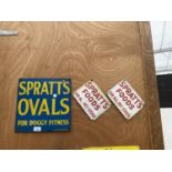 A GROUP OF THREE METAL 'SPRATTS' PET FOOD SIGNS