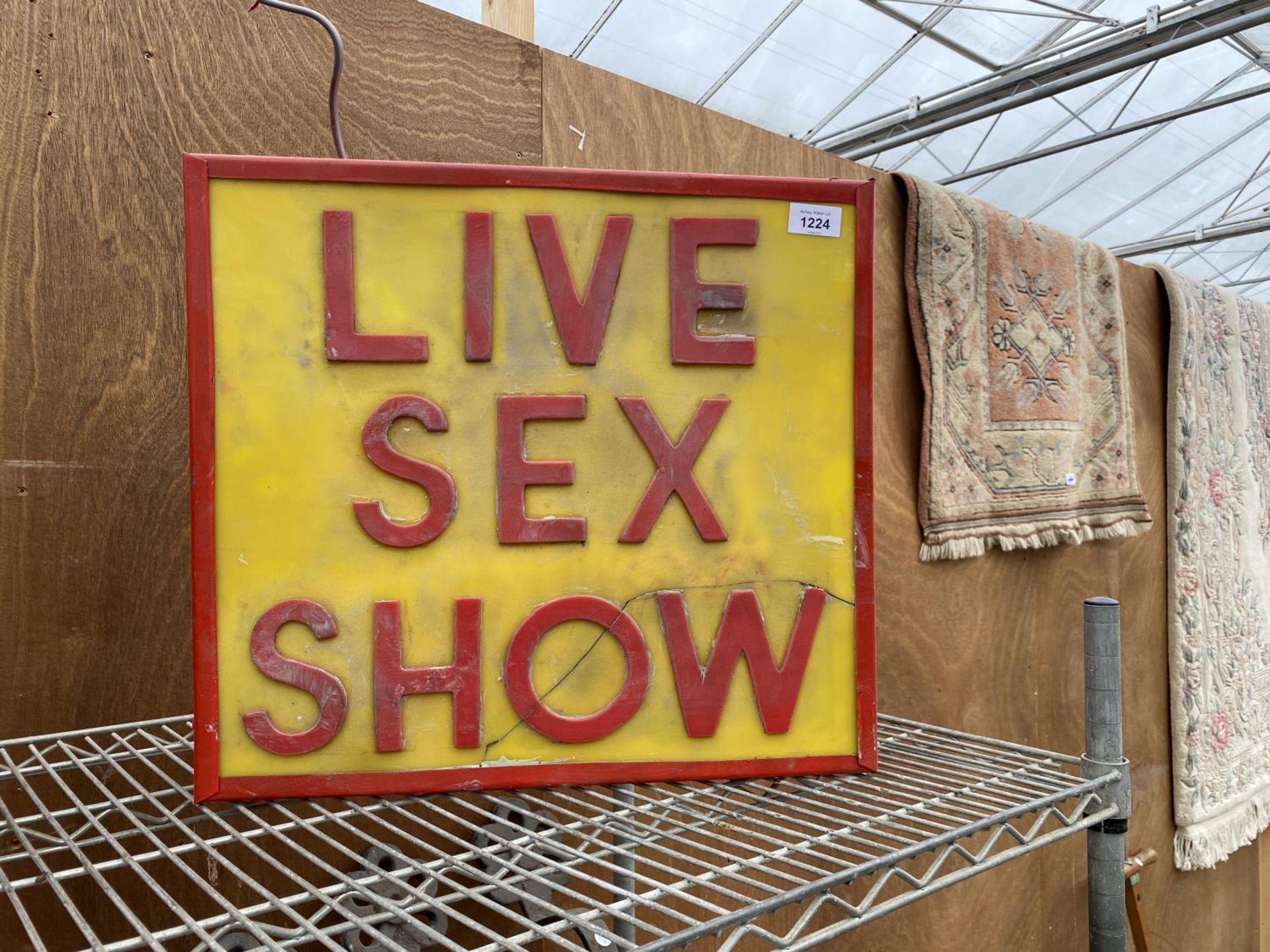 AN ILLUMINATED 'LIVE SEX SHOW' SIGN