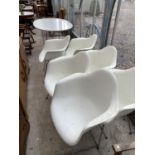SIX VITRA EAMES PLASTIC ARMCHAIRS ON CHROMIUM PLATED LEGS AND SIMILAR OVAL DINING TABLE, 67X40"