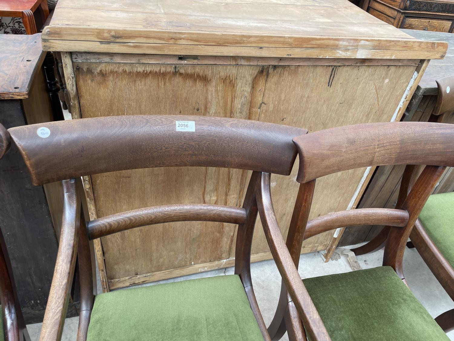 FIVE 19TH CENTURY MAHOGANY DINING CHAIRS ON SABRE LEGS, TO INCLUDE ONE CARVER - Image 2 of 8