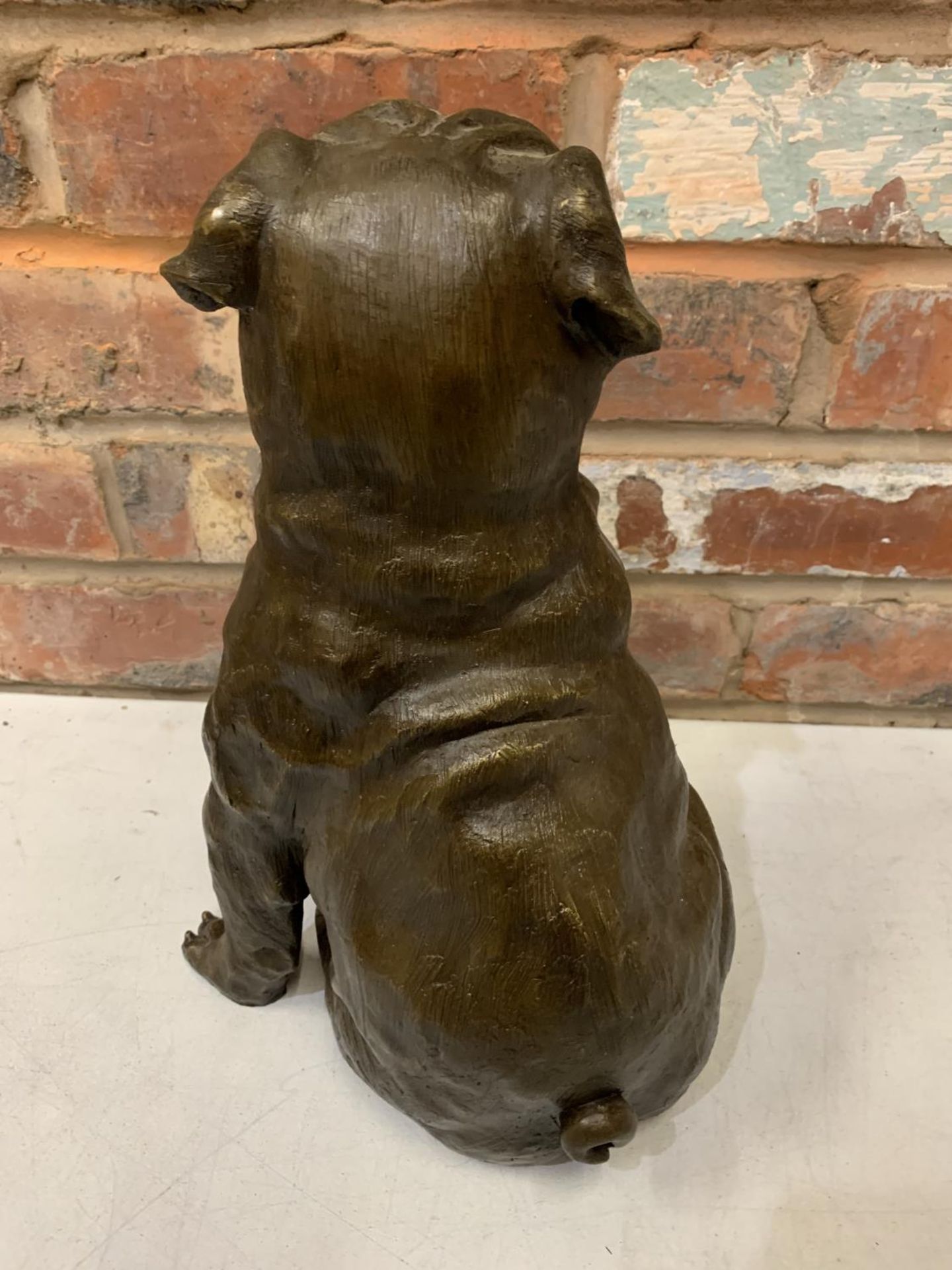 A LARGE BRONZE SCULPTURE OF A PUG SEATED - H:35CM - Image 3 of 6