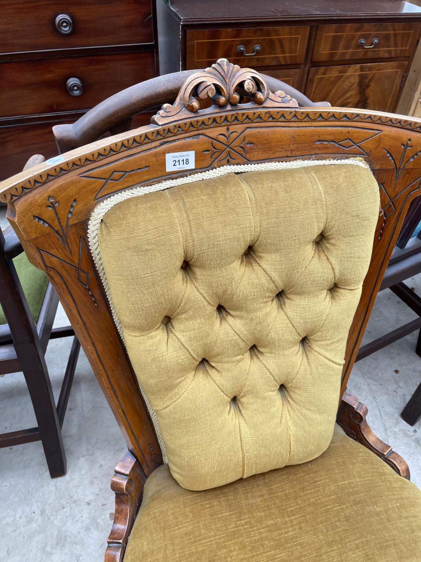 A VICTORIAN SATINWOOD NURSING CHAIR ON TURNED FRONT LEGS - Image 2 of 4