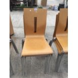 SIX BENTWOOD STACKING CHAIRS ON CHROME BASES