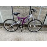 A LADIES PLASMA MOUNTAIN RIDGE BIKE WITH FRONT AND REAR SUSPENSION AND 21 SPEED GEAR SYSTEM