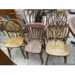 FOUR WINDSOR STYLE WHEELBACK CHAIRS (ONE CARVER) AND SINGLE KITCHEN CHAIR