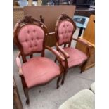 A PAIR OF ITALIAN STYLE OPEN ARMCHAIRS