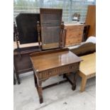 AN OLD CHARM STYLE OAK DRESSING TABLE WITH SINGLE DRAWER AND UPPER MIRROR