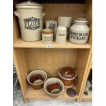 AN ASSORTMENT OF STONE WARE ITEMS TO INCLUDE A FLOUR CADDY, SUGAR SHAKER AND PUDDING BOWLS ETC