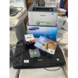 AN ASSORTMENT OF ITEMS TO INCLUDE A SAMSUNG PRINTER, EPSON PRINTER AND INK CARTRIDGES ETC