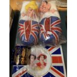 A PAIR OF CHARLES AND DIANA SLIPPERS WITH FURTHER MEMORABILIA