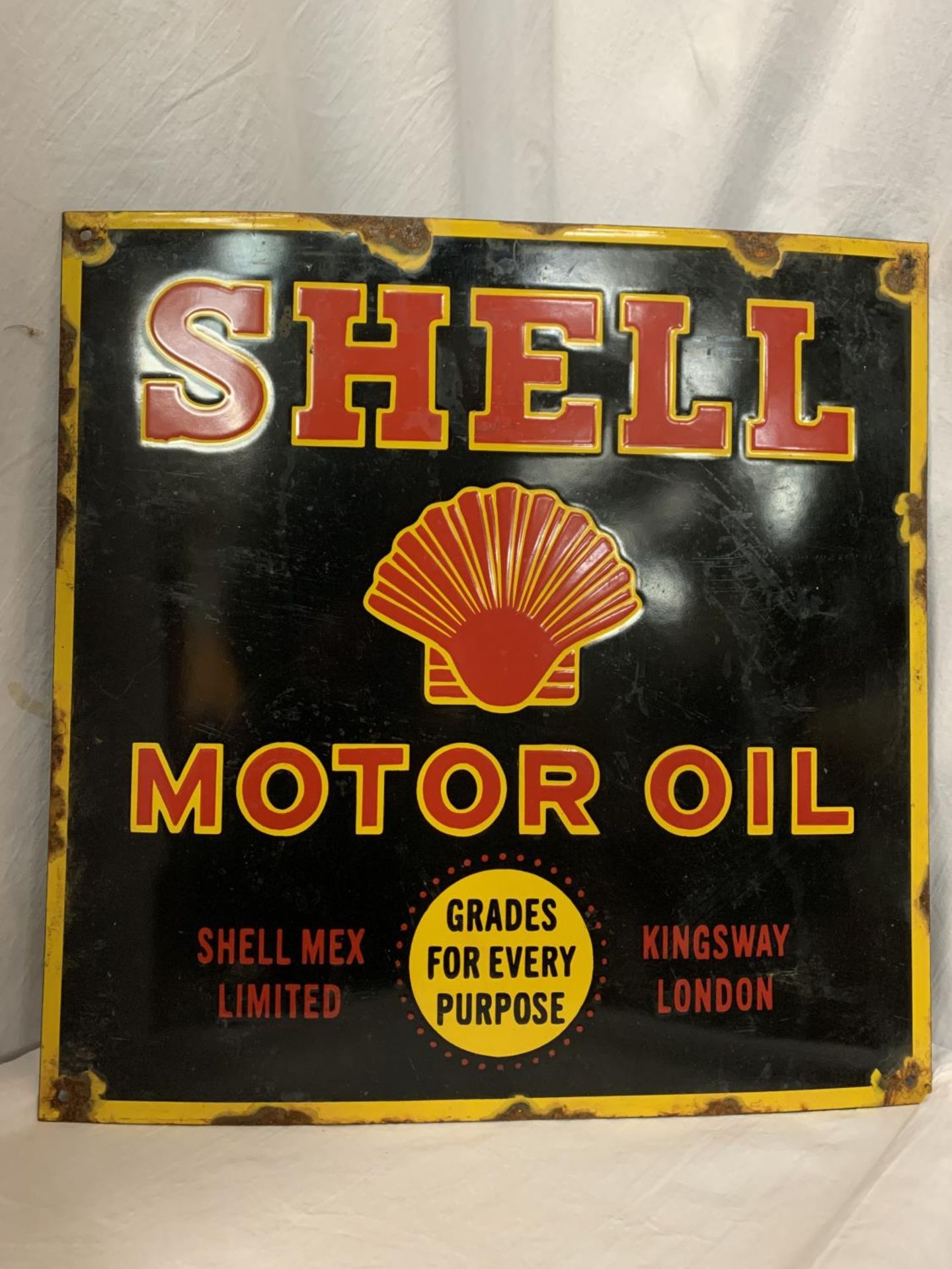 A SHELL MOTOR OIL ENAMEL SIGN 45CM X 45CM