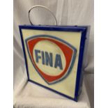 AN ILLUMINATED 'FINA' SIGN