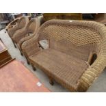 A MODERN WICKER SETTEE AND TWO CHAIRS