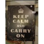 A TIN METAL 'KEEP CALM AND CARRY ON' SIGN30.5CM X 39.5CM