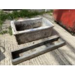 A SMALL GALVANISED TROUGH AND A SMALL BELFAST SINK (W:52CM)