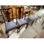 A PAIR OF MAHOGANY QUEEN ANNE STYLE DINING CHAIRS TO INCLUDE TWO BEDROOM CHAIRS