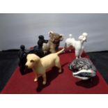 FIVE BESWICK ITEMS TO INCLUDE POODLES, KOALA BEAR, LABRADOR AND A BADGER